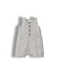 Blue gray pinStriped baby boy romper 100% cotton with buttons on a white background