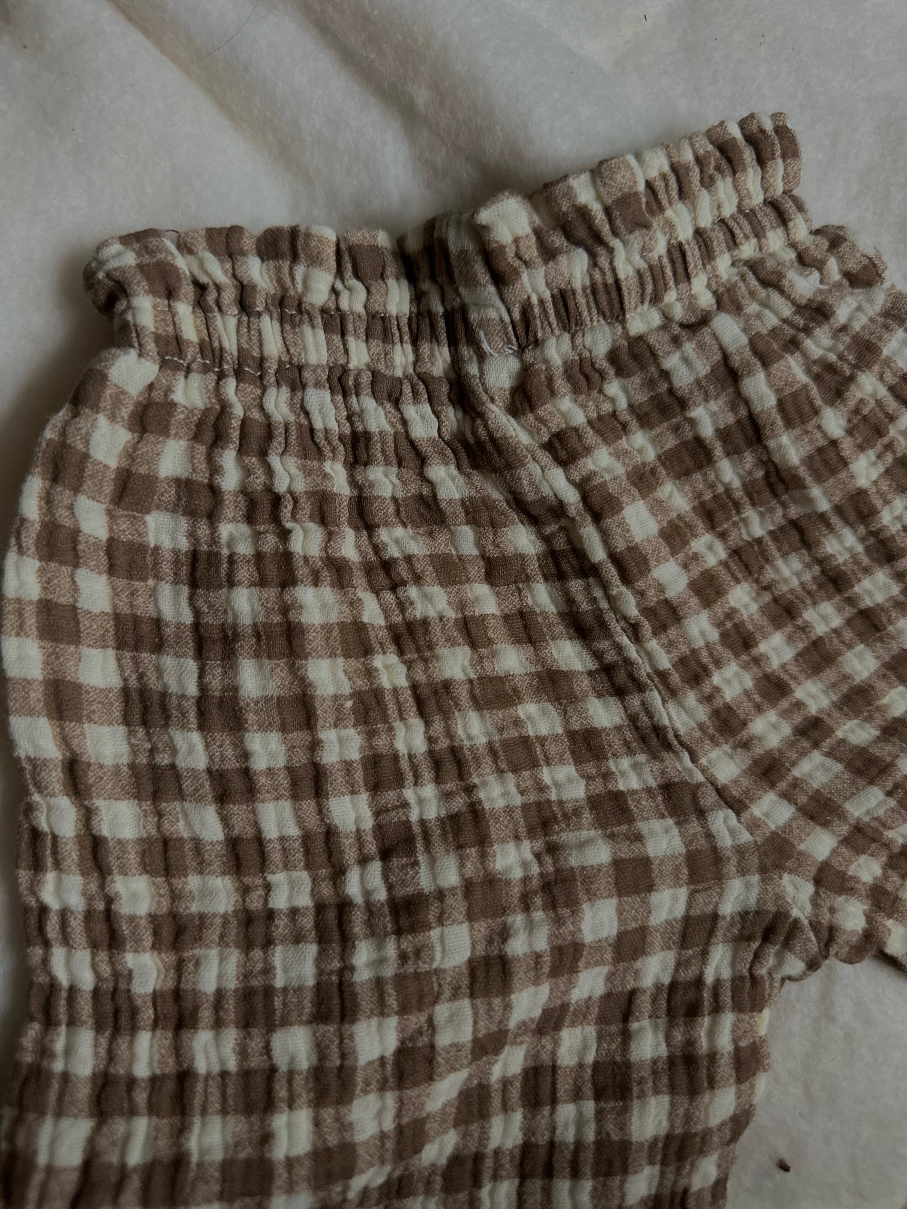 Brown gingham pants, 100% cotton material. 
