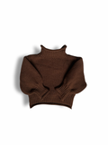 Dark brown thick, cotton polyester blend turtleneck. 